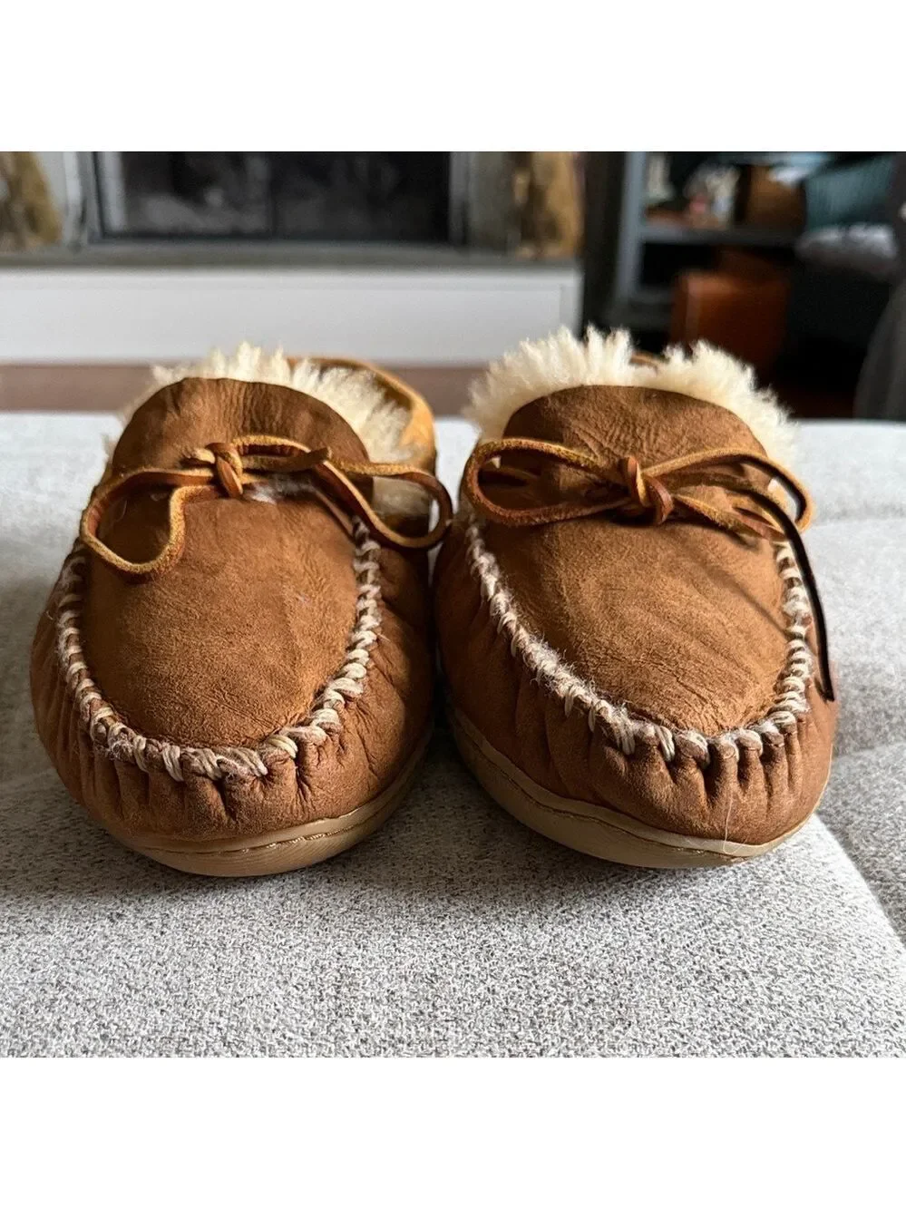 L.L. Bean Chestnut Suede Shearling Moccasin Slippers Men’s 11